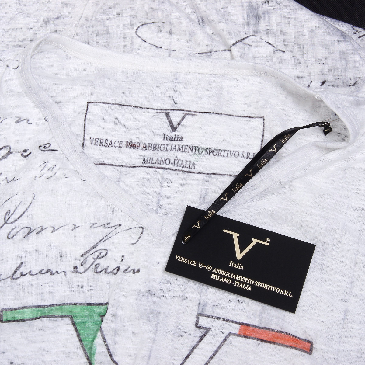 V 1969 Italia T-shirt da uomo a maniche corte con scollo a V, bianca JACOB