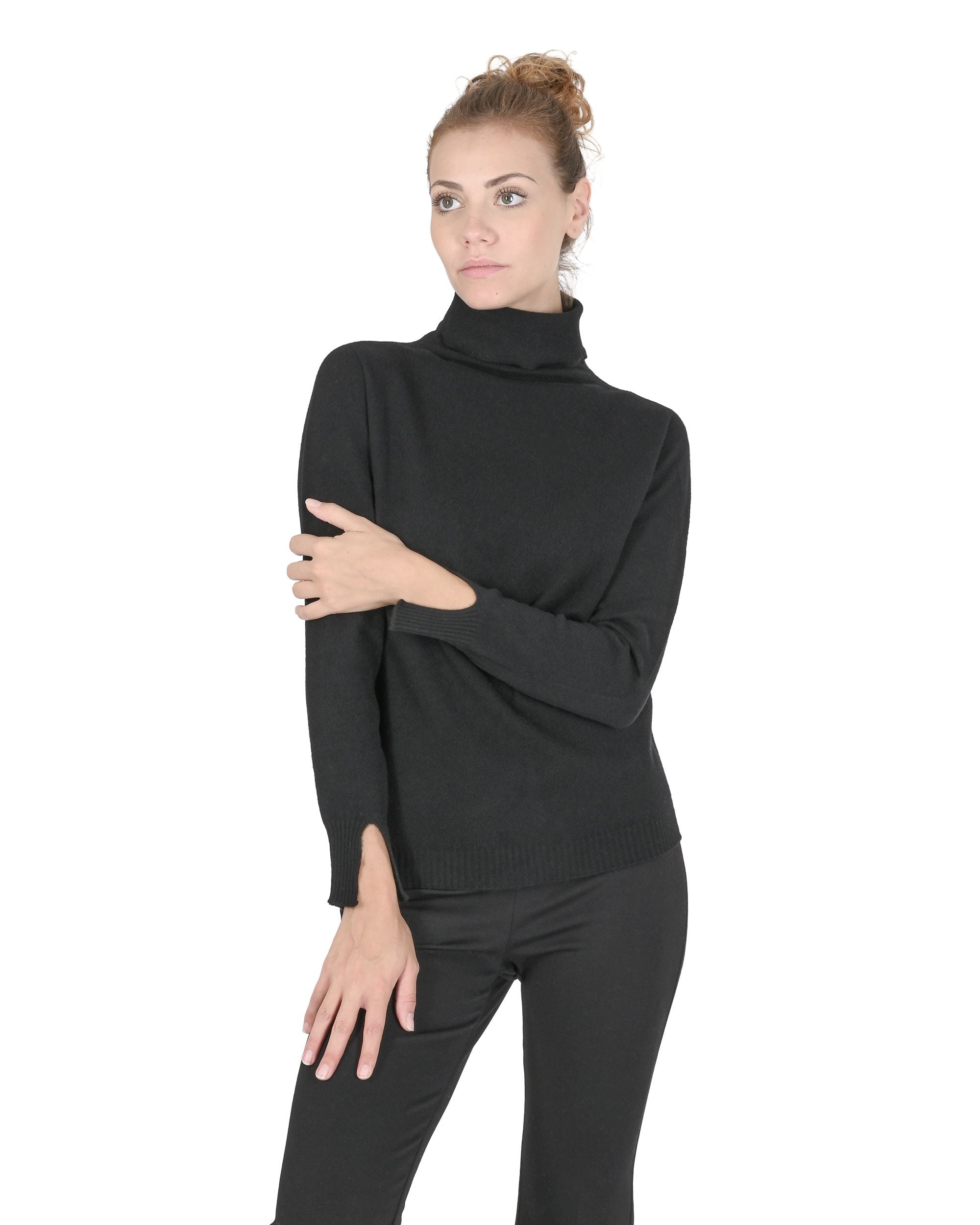 Maglione dolcevita da donna in cashmere Crown of Edinburgh COE 0023 NERO