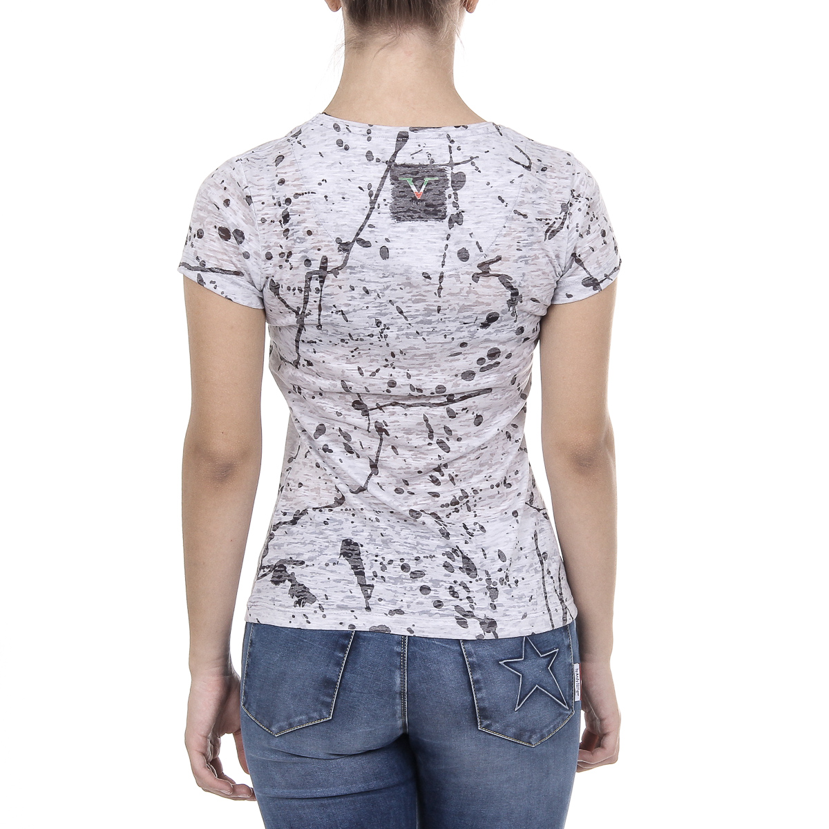 V 1969 Italia T-shirt da donna a maniche corte con scollo rotondo, grigia AVA