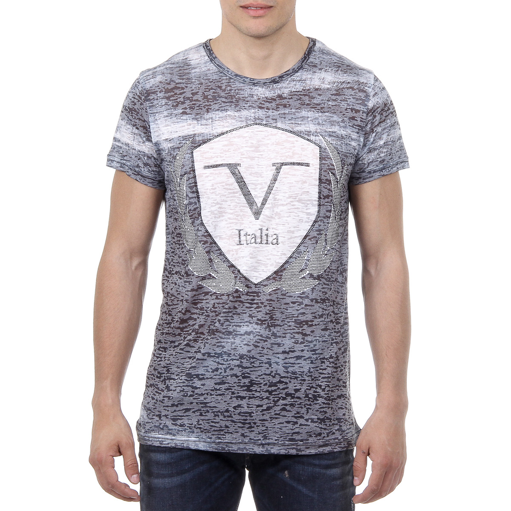 V 1969 Italia T-shirt da uomo a maniche corte con scollo tondo nera LOGAN