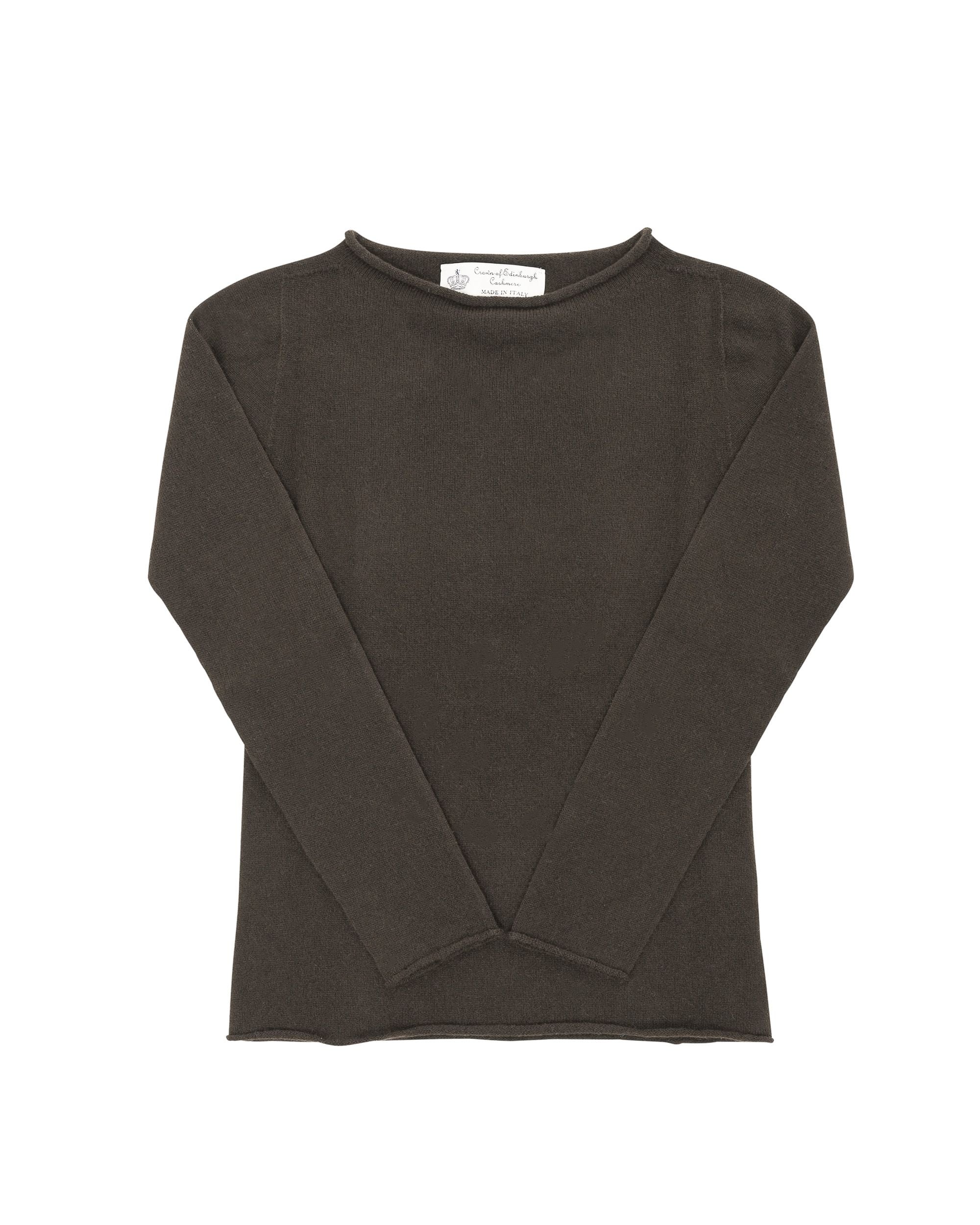Maglione da donna in cashmere con scollo a barca Crown of Edinburgh COE 0025 MARRONE