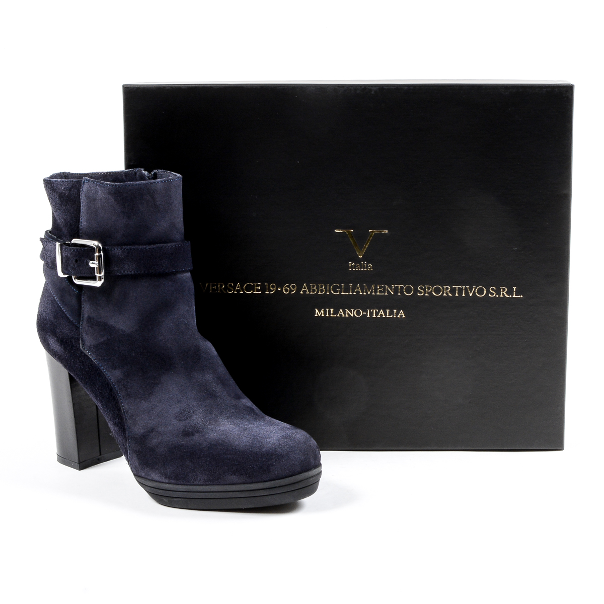 V 1969 Italia Stivaletto con tacco da donna blu SAMANTHA