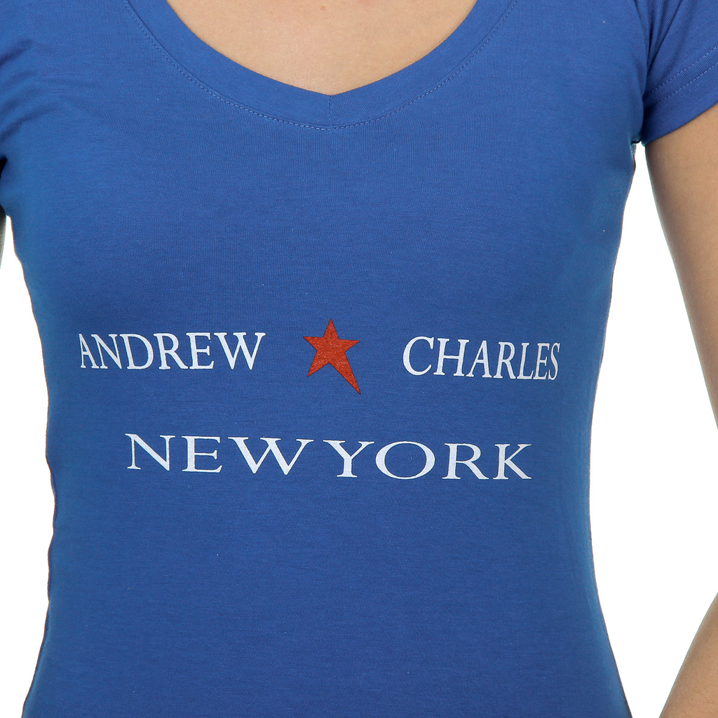 Andrew Charles T-shirt da donna a maniche corte con scollo a V blu TAPIWA