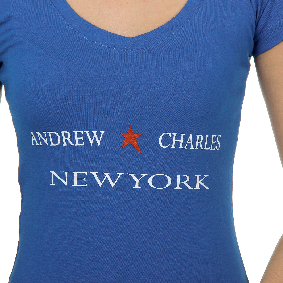 Andrew Charles T-shirt da donna a maniche corte con scollo a V blu TAPIWA