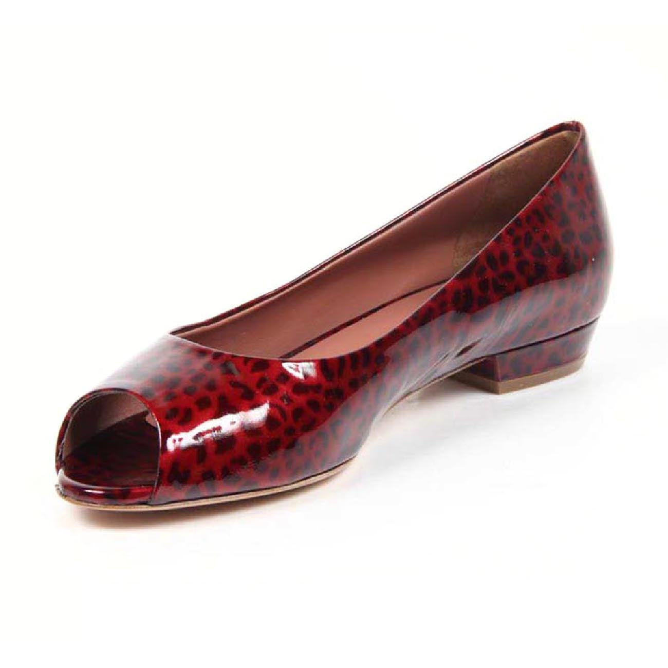 V 1969 Italia Ballerina da donna con tacco e punta aperta 5480-STEFY N PE PELLAME STAMPATO LEOPARD