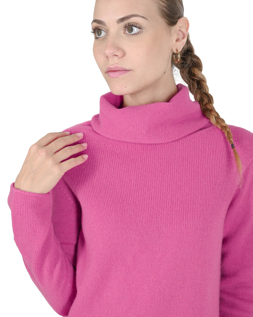 Maglione a collo alto da donna in cashmere Crown of Edinburgh COE 0018 FUSHIA