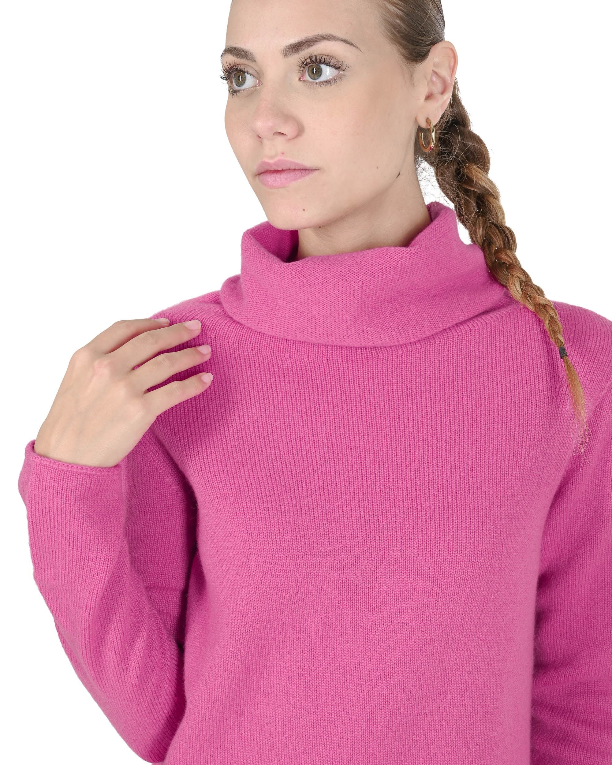 Maglione a collo alto da donna in cashmere Crown of Edinburgh COE 0018 FUSHIA