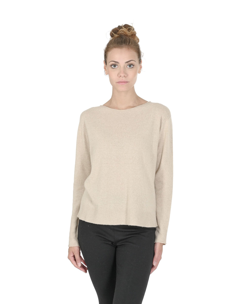 Maglione oversize con scollo a barca da donna in cashmere Crown of Edinburgh COE 008 BEIGE
