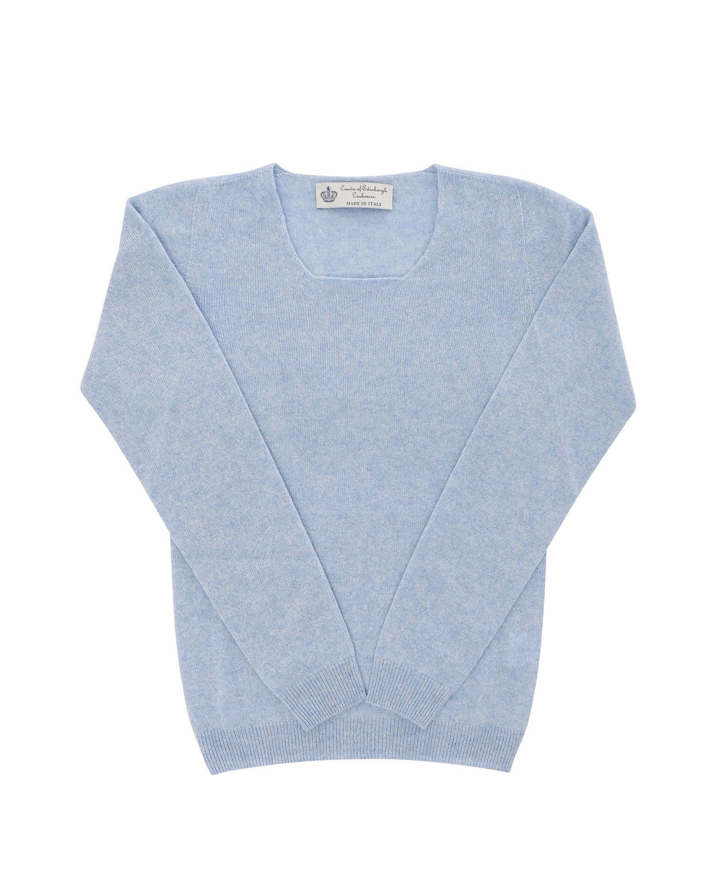 Maglione da donna in cashmere con scollo quadrato Crown of Edinburgh COE 0024 AZZURRO CHIARO