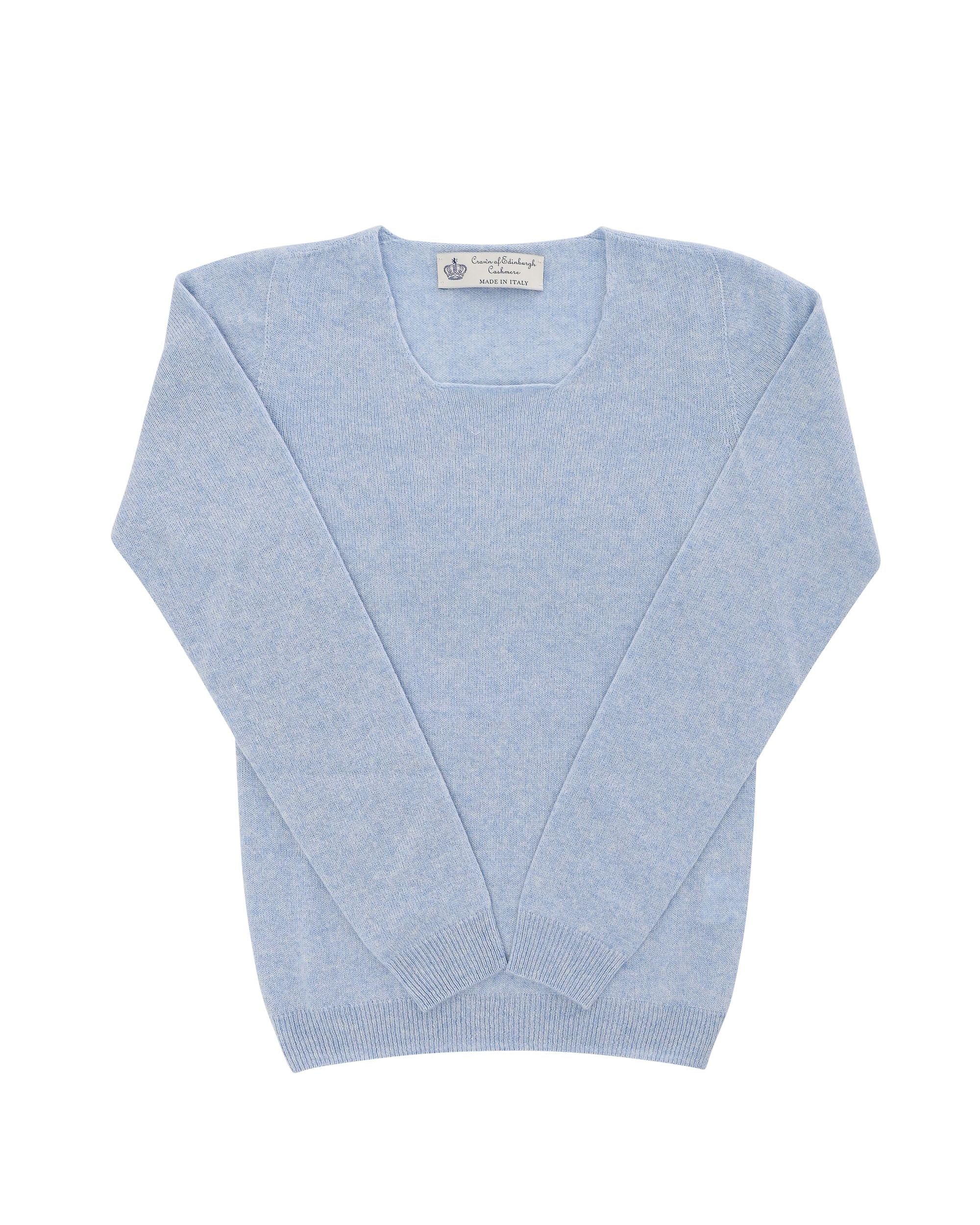 Maglione da donna in cashmere con scollo quadrato Crown of Edinburgh COE 0024 AZZURRO CHIARO
