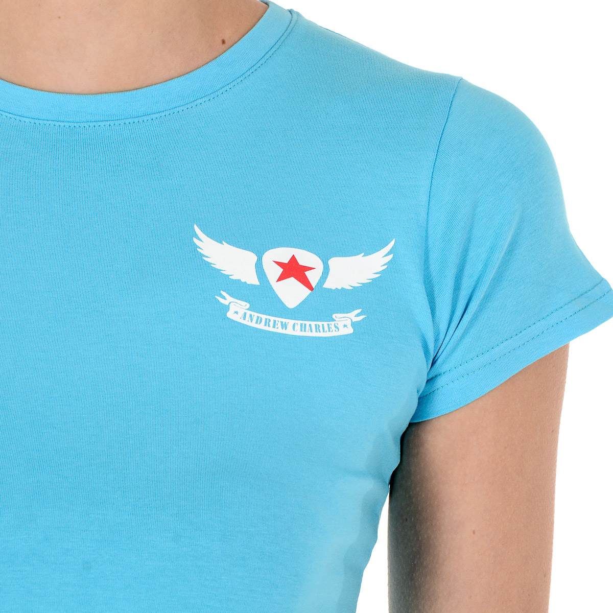 Andrew Charles T-shirt da donna a maniche corte con scollo tondo, blu chiaro TARANA
