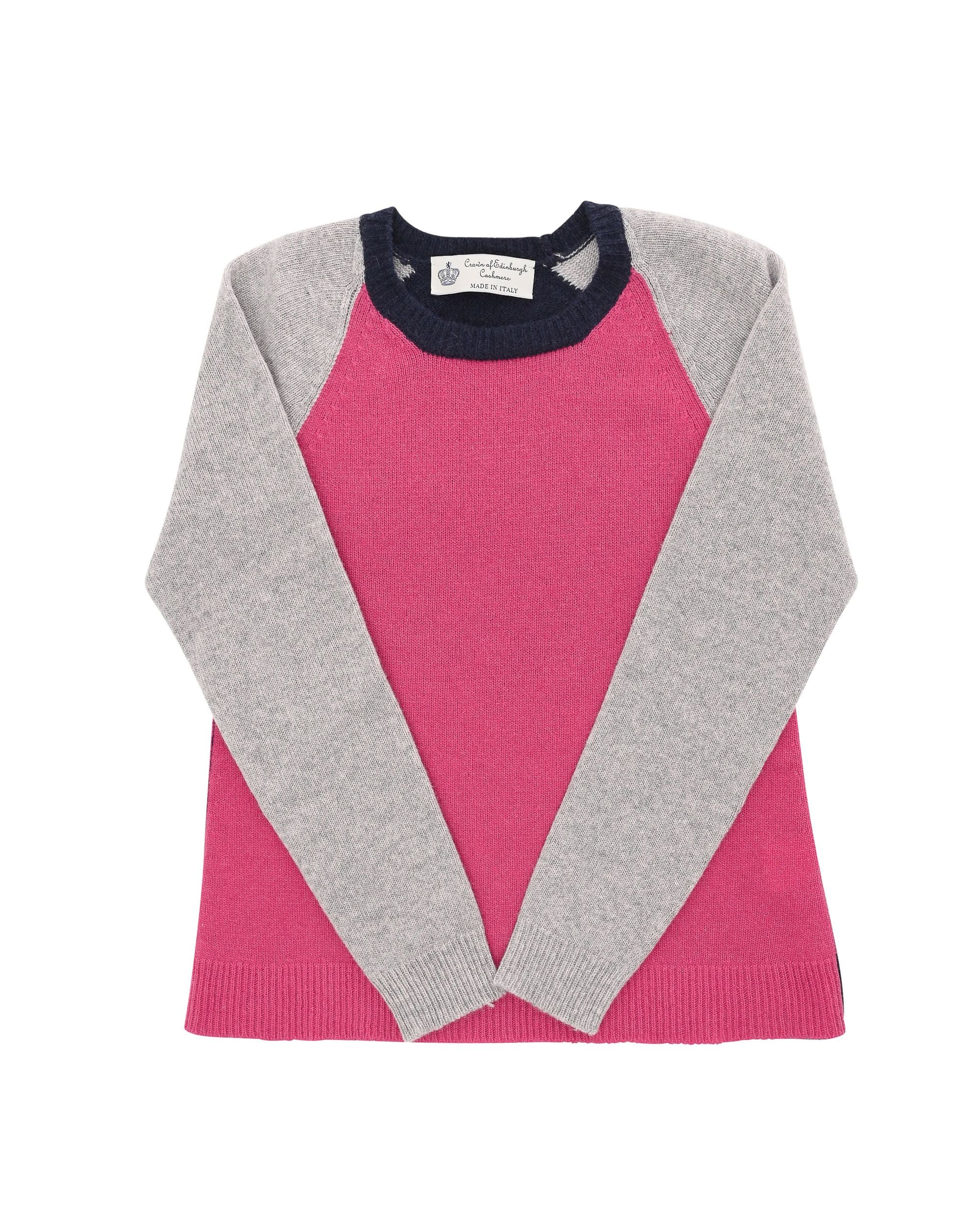 Maglione girocollo da donna in cashmere Crown of Edinburgh COE 0016 FUSCHIA/CREMA