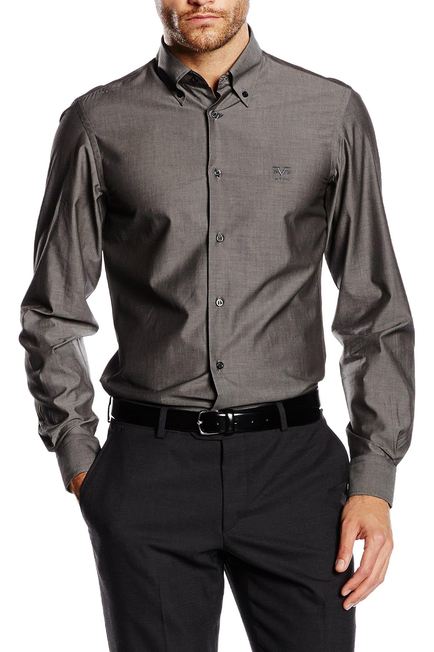 Camicia da uomo slim fit con bottoni e collo alto V 1969 Italia SBD33