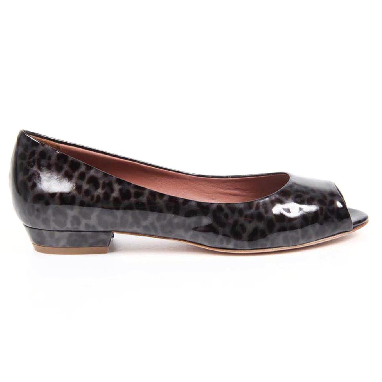 V 1969 Italia Ballerina da donna con tacco e punta aperta 5480-STEFY N PE PELLAME STAMPATO LEOPARD
