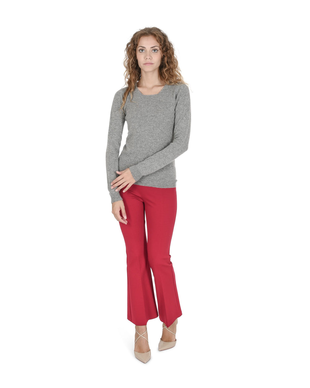 Maglione da donna in cashmere con scollo quadrato Crown of Edinburgh COE 0024 GRIGIO PELTRO