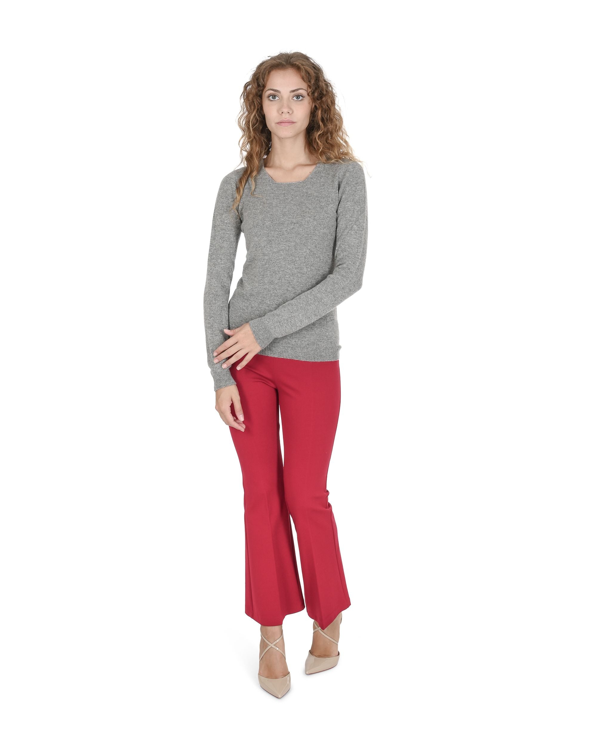 Maglione da donna in cashmere con scollo quadrato Crown of Edinburgh COE 0024 GRIGIO PELTRO