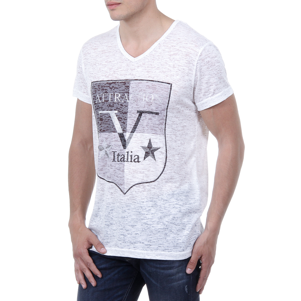 V 1969 Italia T-shirt da uomo a maniche corte con scollo a V, bianca ALEXANDER