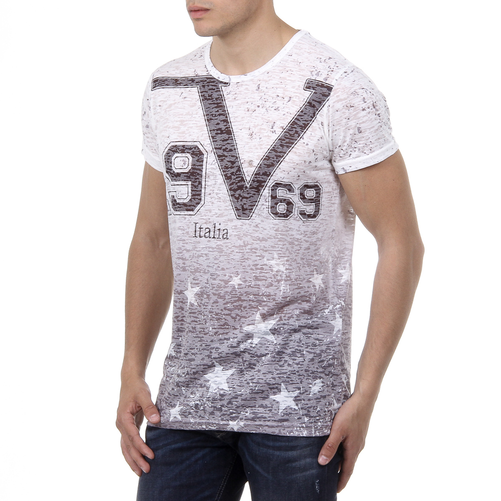 V 1969 Italia T-shirt da uomo a maniche corte con scollo tondo multicolore DAVID