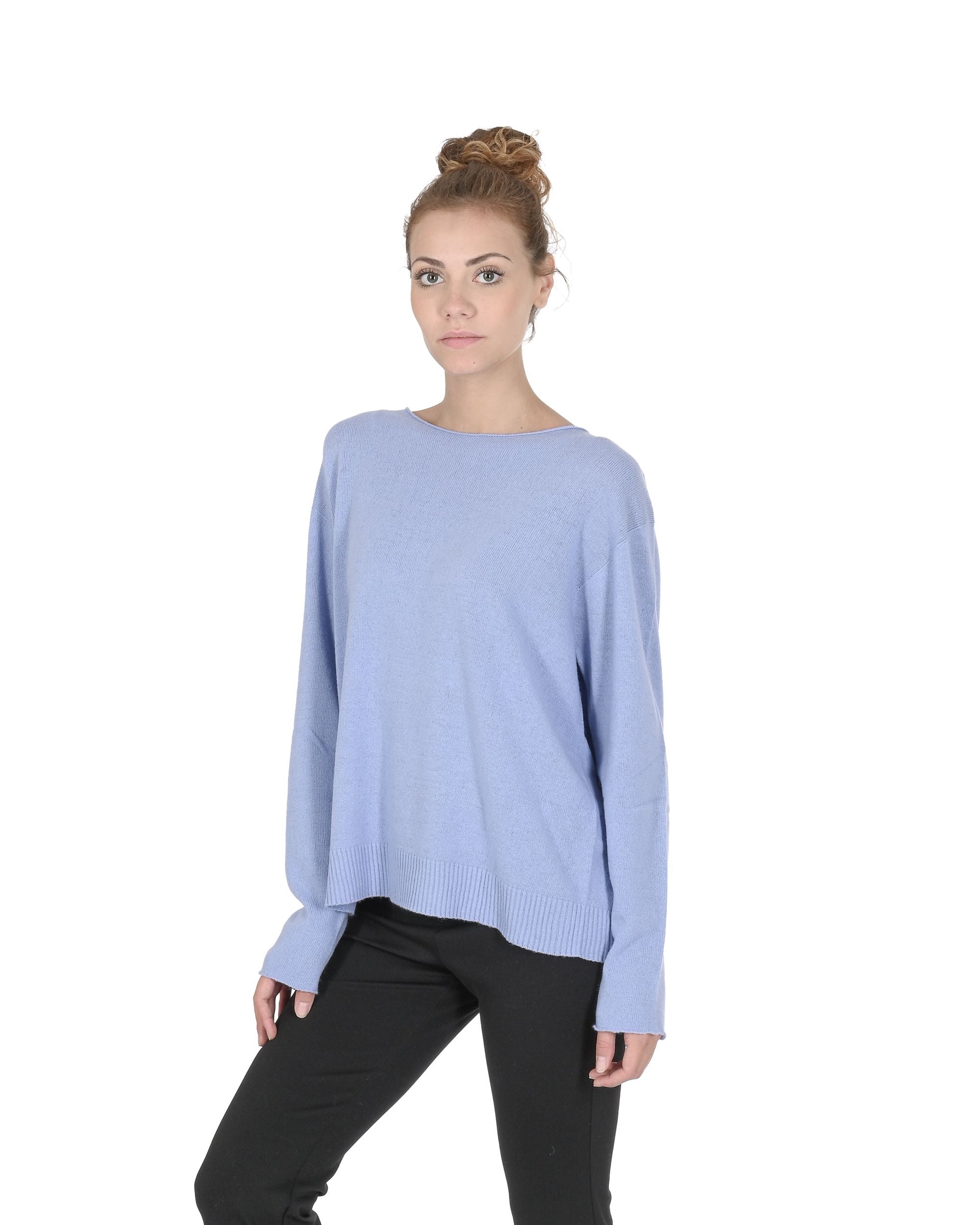 Maglione oversize con scollo a barca da donna in cashmere Crown of Edinburgh COE 008 BLU CIELO