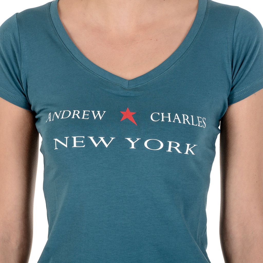 Andrew Charles T-shirt da donna a maniche corte con scollo a V verde TAPIWA