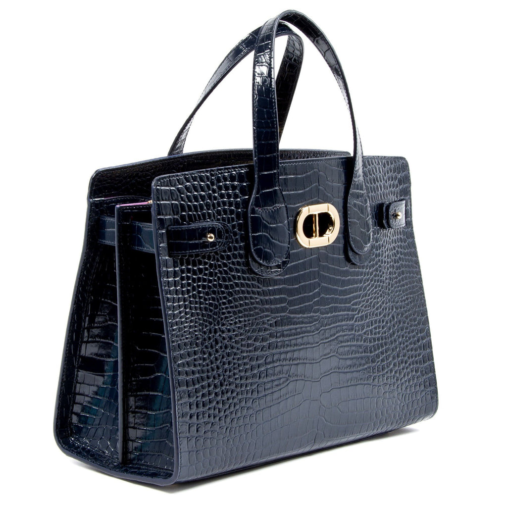 Borsa tote grande blu Verona Cocco