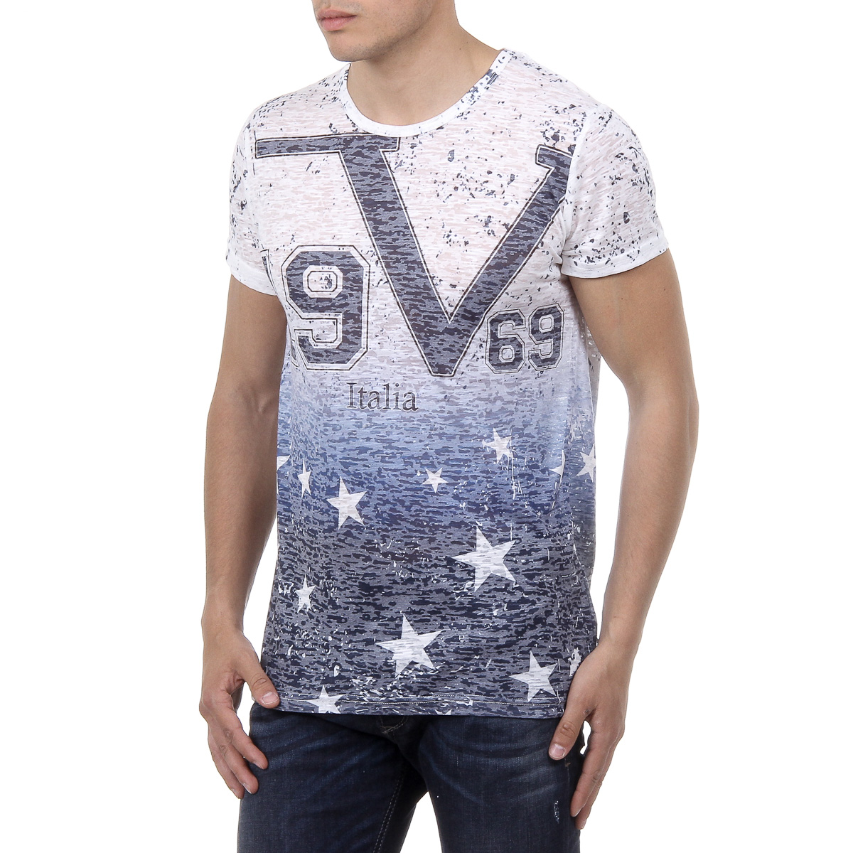 V 1969 Italia T-shirt da uomo a maniche corte con scollo tondo multicolore DAVID