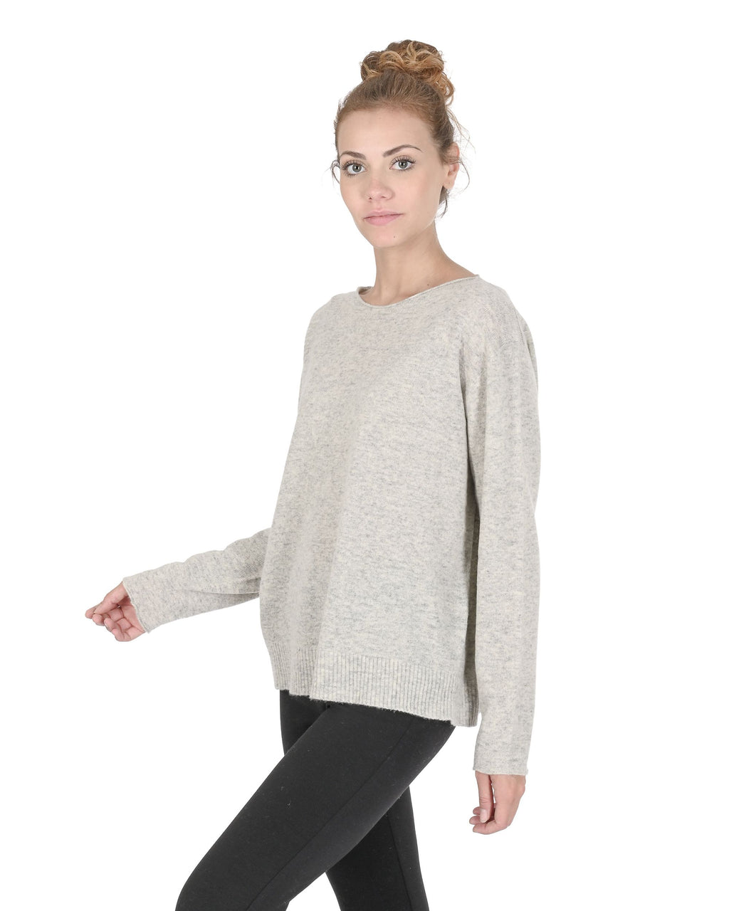 Maglione oversize con scollo a barca da donna in cashmere Crown of Edinburgh COE 008 GRIGIO MELANGE