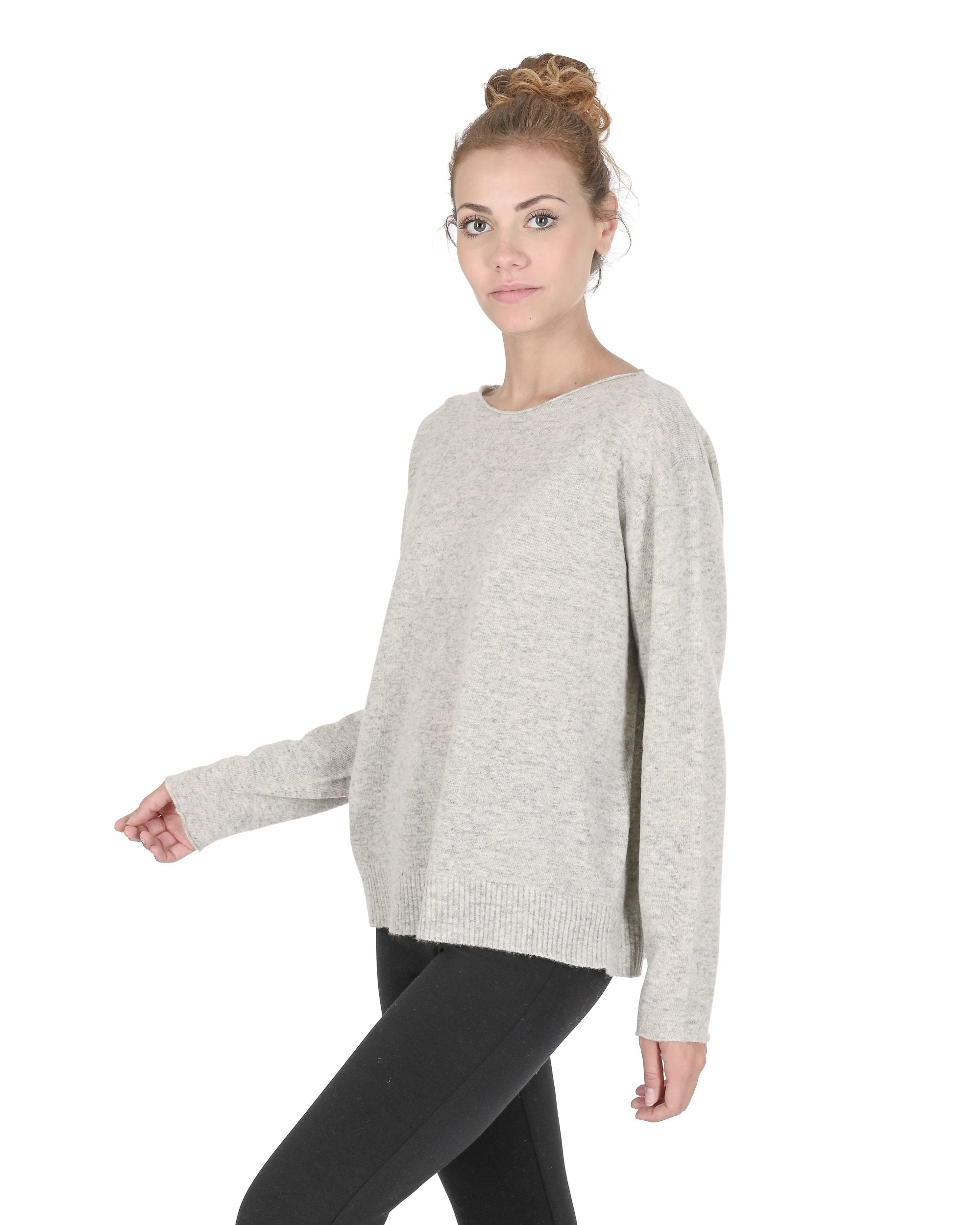 Maglione oversize con scollo a barca da donna in cashmere Crown of Edinburgh COE 008 GRIGIO MELANGE