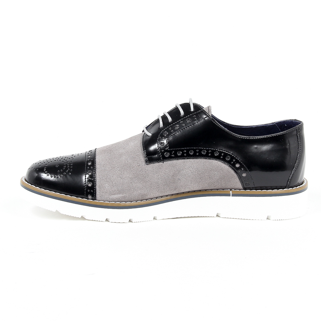 Andrew Charles Mens Brogue Oxford Shoe 911 ABRASIVATO CAM NERO GRIGIO