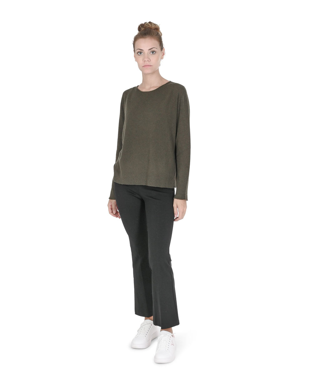 Maglione oversize con scollo a barca da donna in cashmere Crown of Edinburgh COE 008 KHAKI