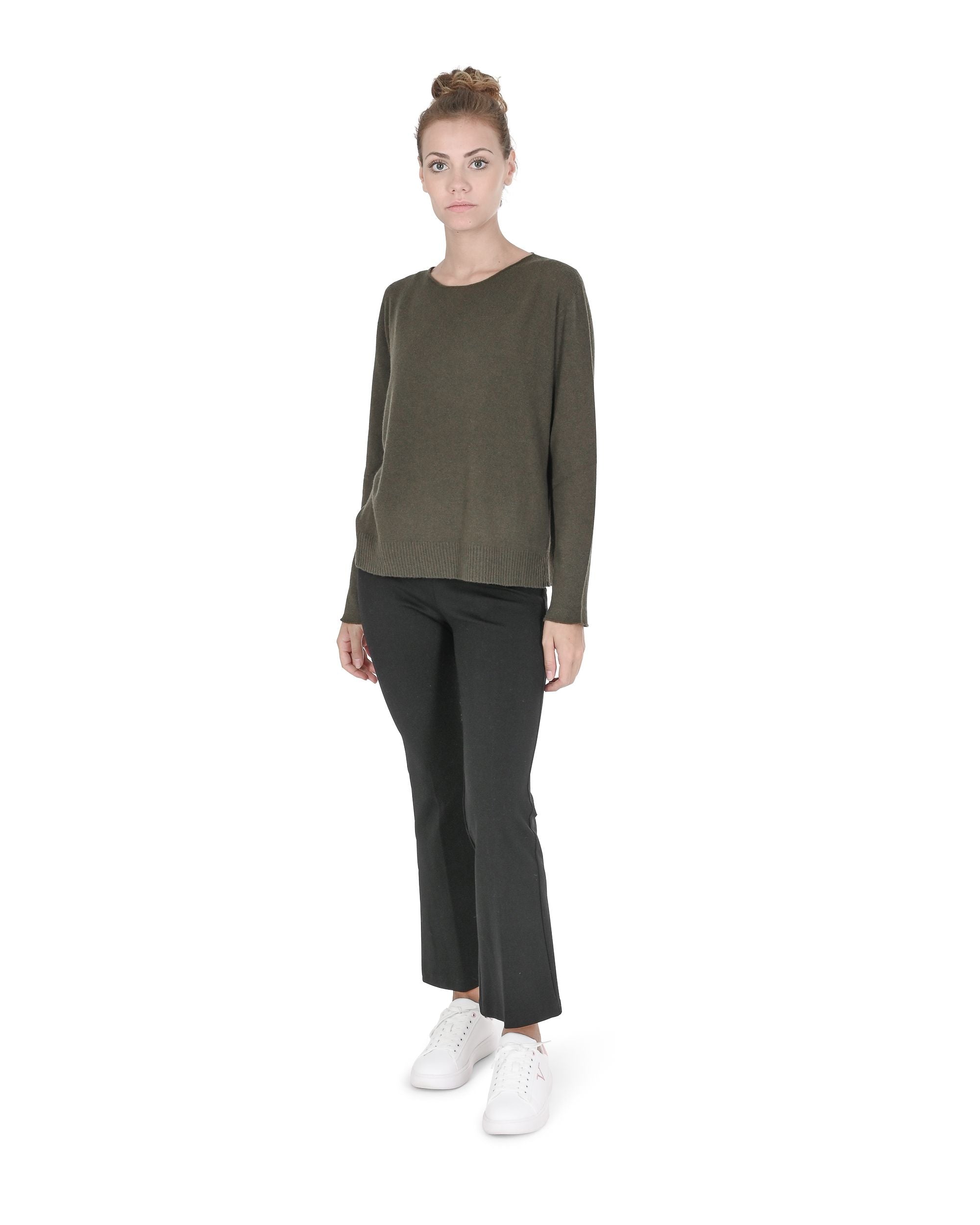 Maglione oversize con scollo a barca da donna in cashmere Crown of Edinburgh COE 008 KHAKI