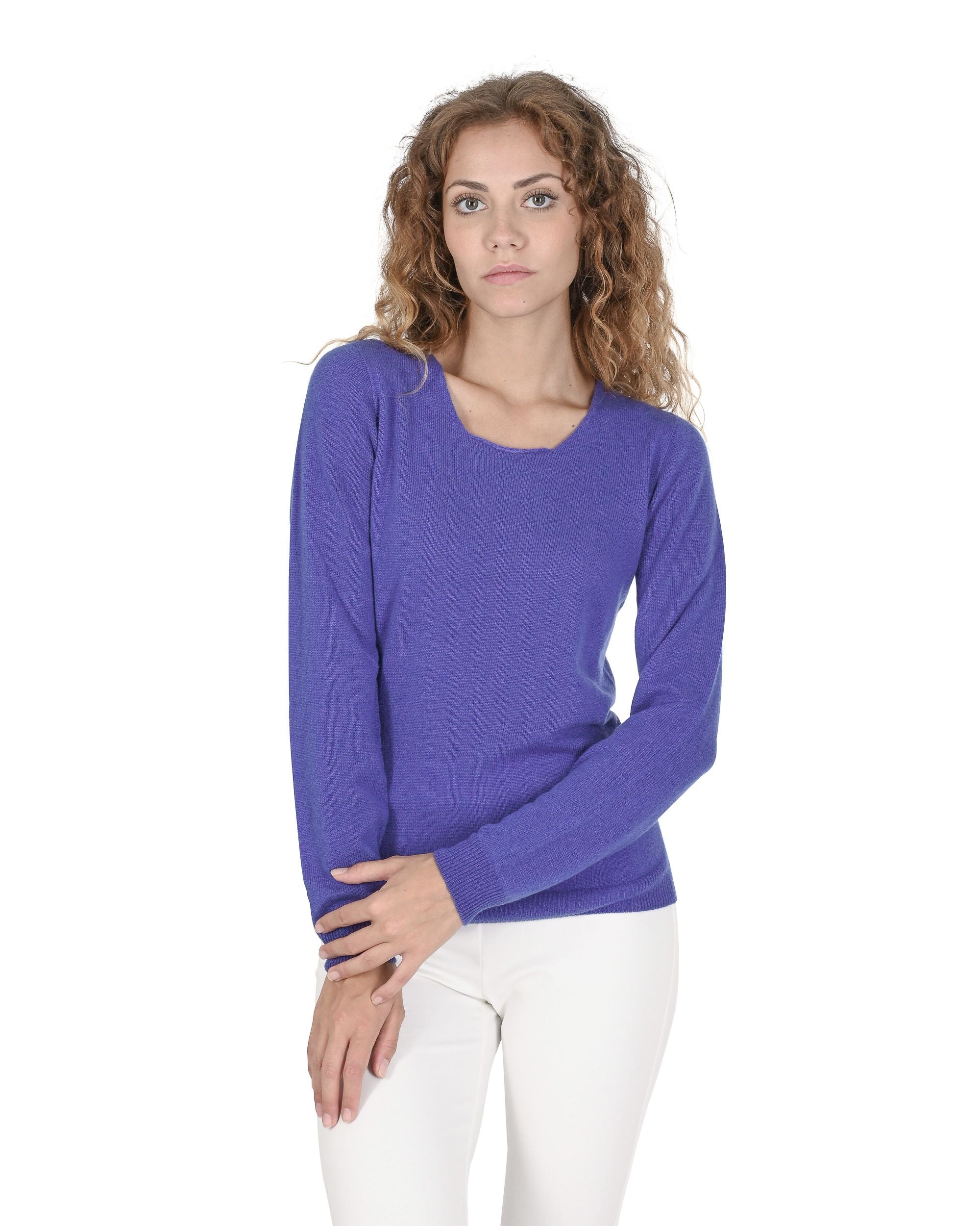Maglione da donna in cashmere con scollo quadrato Crown of Edinburgh COE 0024 BLU REALE