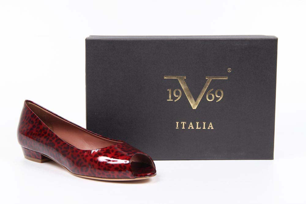V 1969 Italia Ballerina da donna con tacco e punta aperta 5480-STEFY N PE PELLAME STAMPATO LEOPARD