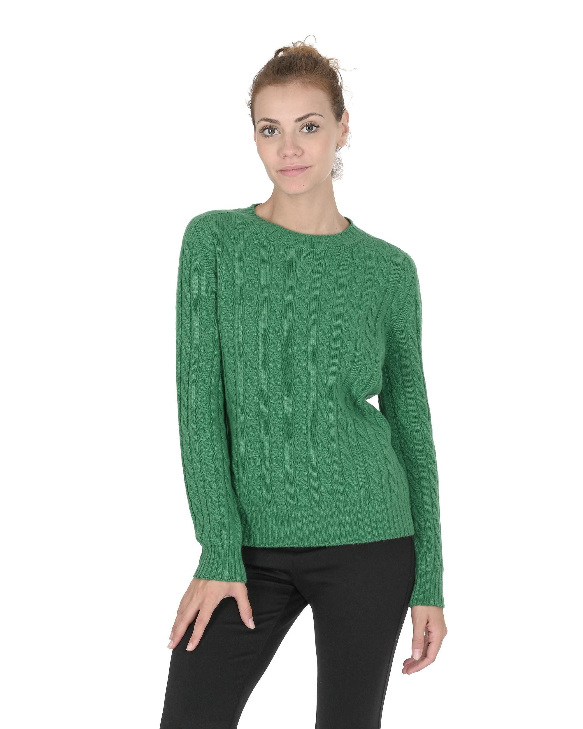 Maglione girocollo da donna in cashmere Crown of Edinburgh COE 0033 VERDE