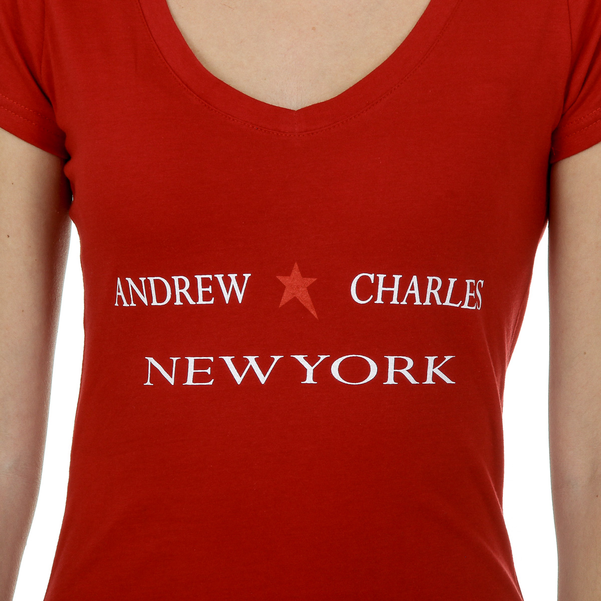 Andrew Charles T-shirt da donna a maniche corte con scollo a V, rossa TAPIWA