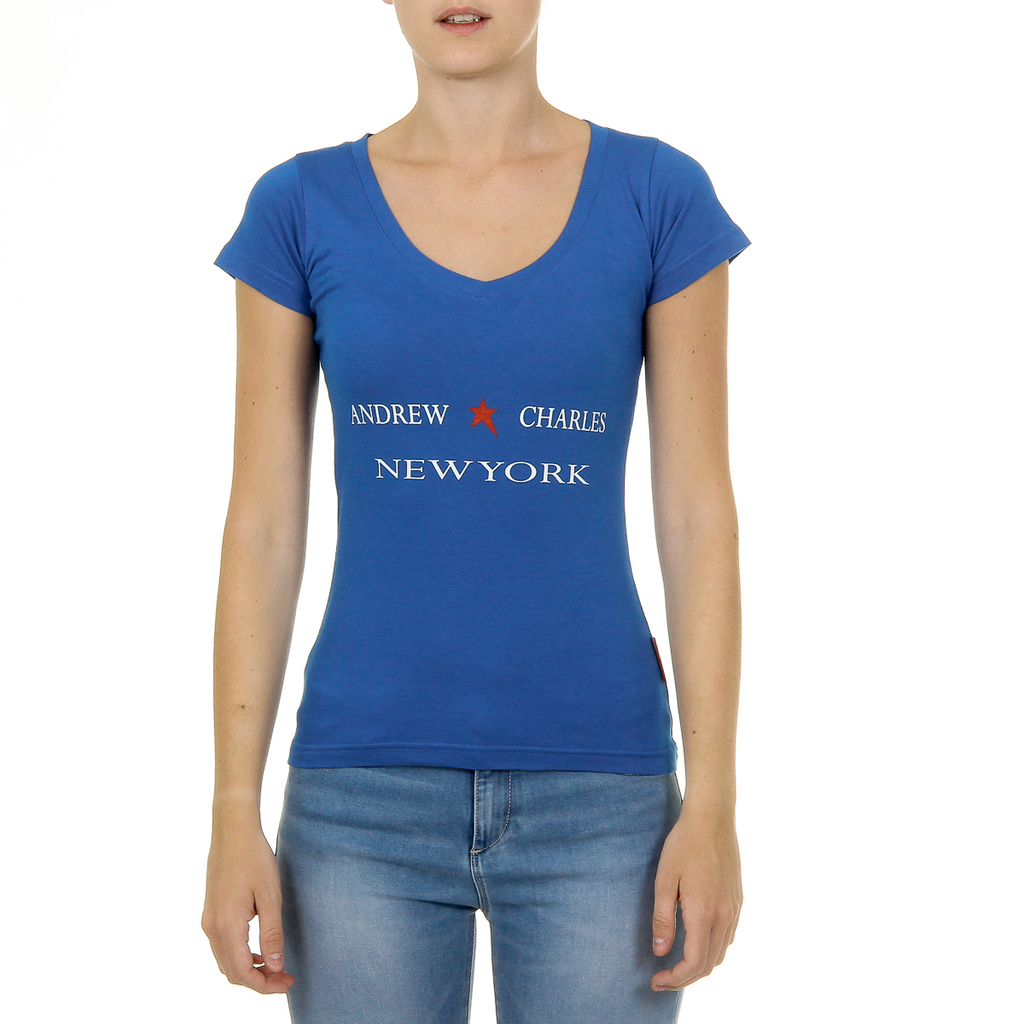 Andrew Charles T-shirt da donna a maniche corte con scollo a V blu TAPIWA