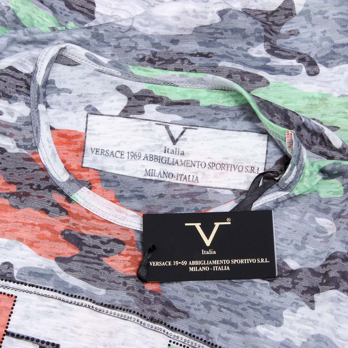 V 1969 Italia T-shirt da uomo a maniche corte con scollo rotondo multicolore OWEN