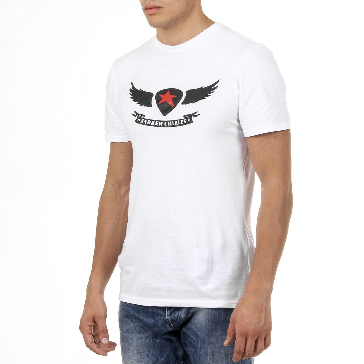 Andrew Charles T-shirt da uomo a maniche corte con scollo rotondo, bianca KEITA