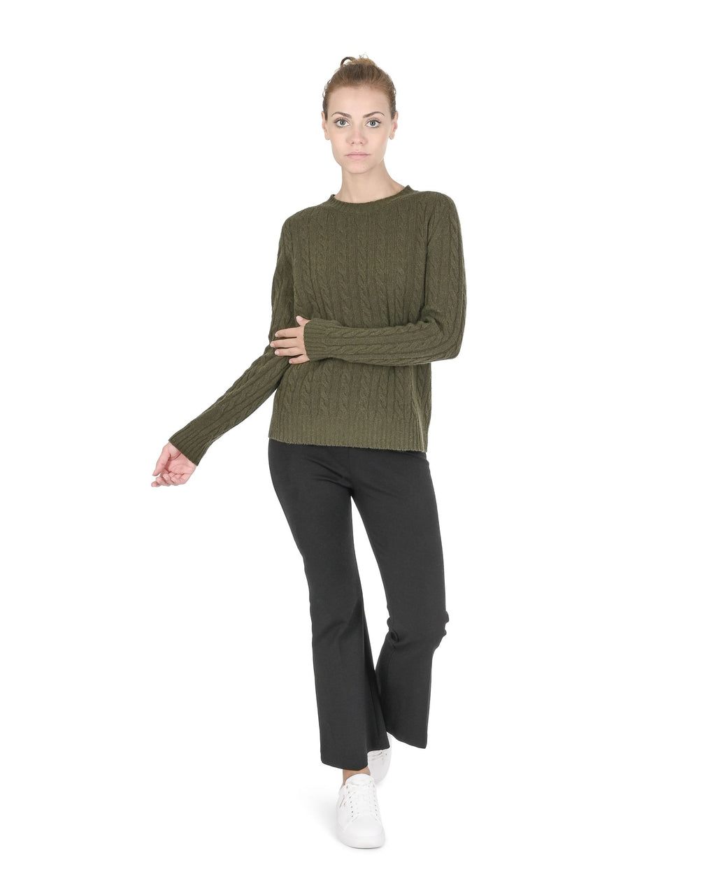 Maglione girocollo da donna in cashmere Crown of Edinburgh COE 0033 KHAKI