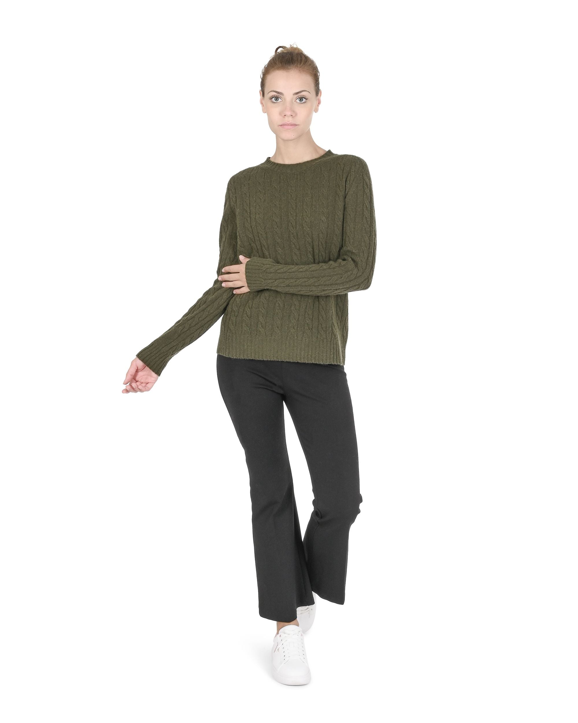 Maglione girocollo da donna in cashmere Crown of Edinburgh COE 0033 KHAKI