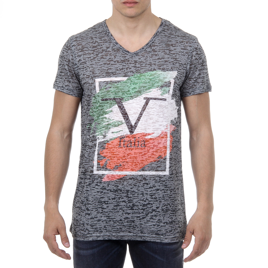 V 1969 Italia T-shirt da uomo a maniche corte con scollo a V, verde scuro LUCAS