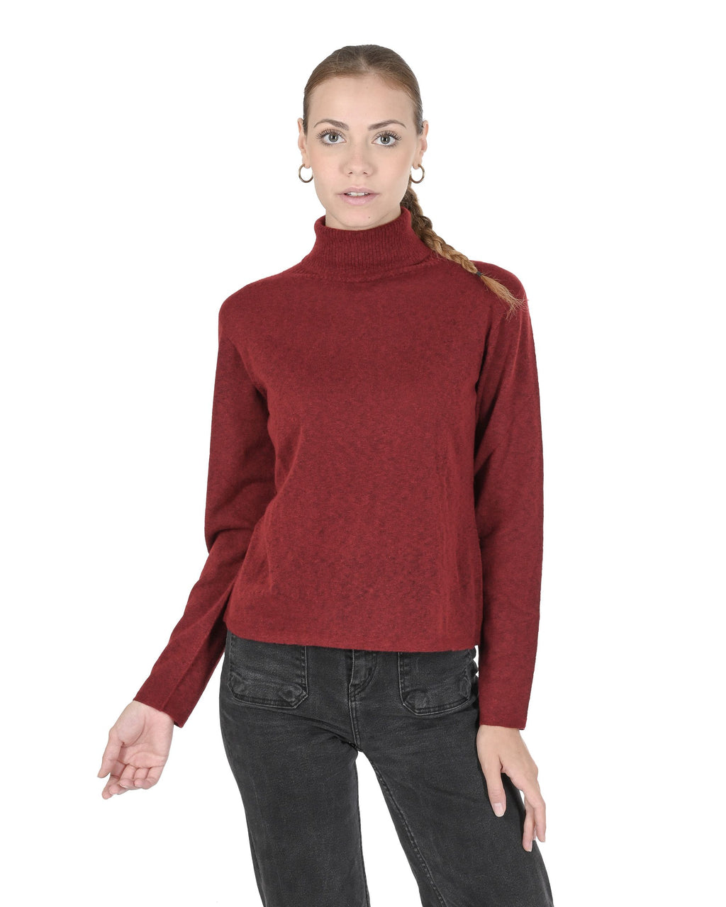 Maglione dolcevita da donna in cashmere Crown of Edinburgh COE 0020 ROSSO SCURO