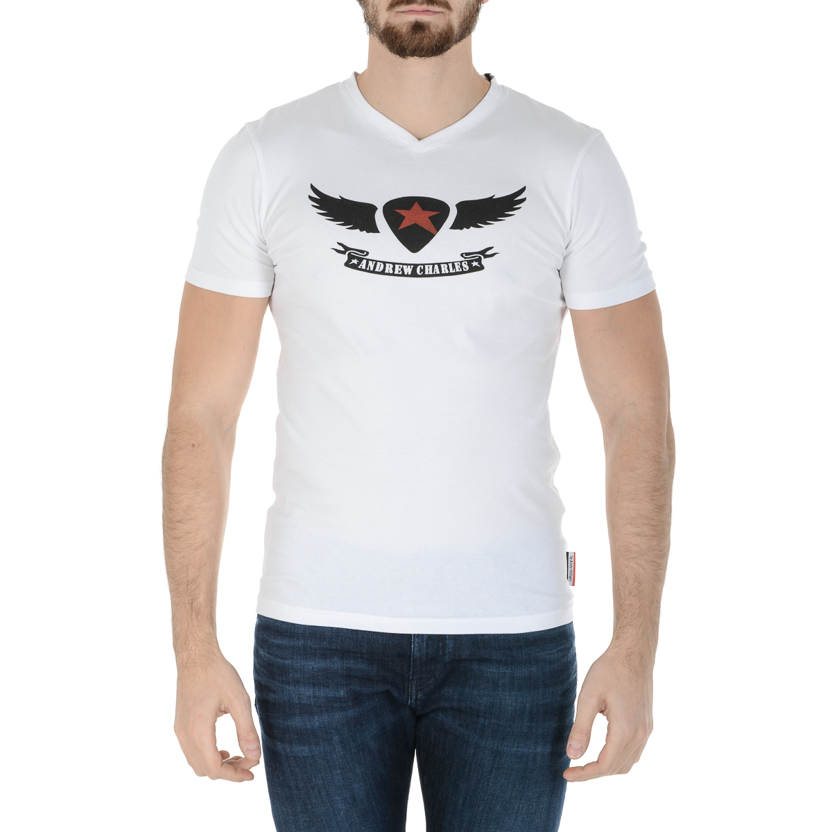 Andrew Charles T-shirt da uomo a maniche corte con scollo a V bianca KENAN
