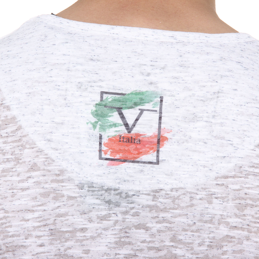 V 1969 Italia T-shirt da uomo a maniche corte con scollo a V bianca LUCAS
