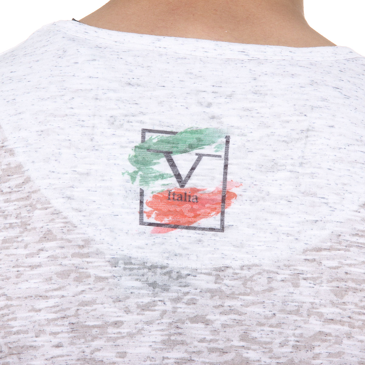 V 1969 Italia T-shirt da uomo a maniche corte con scollo a V bianca LUCAS