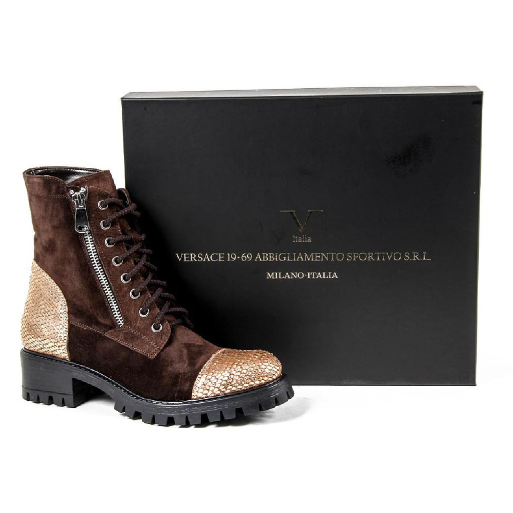 V 1969 Italia Womens Short Boot B1476 VELOUR TDM PITONE BRONZO