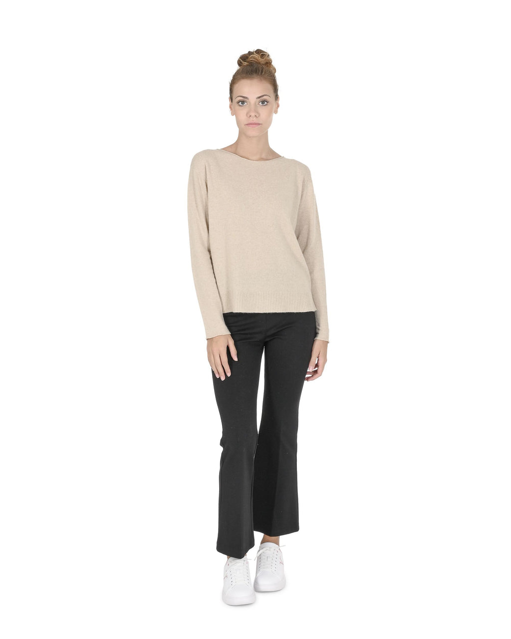 Maglione oversize con scollo a barca da donna in cashmere Crown of Edinburgh COE 008 BEIGE