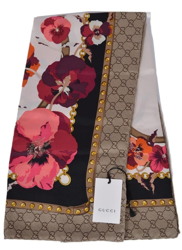 Sciarpa Gucci GG monogramma stampa 100% seta 90x90 cm marrone multi