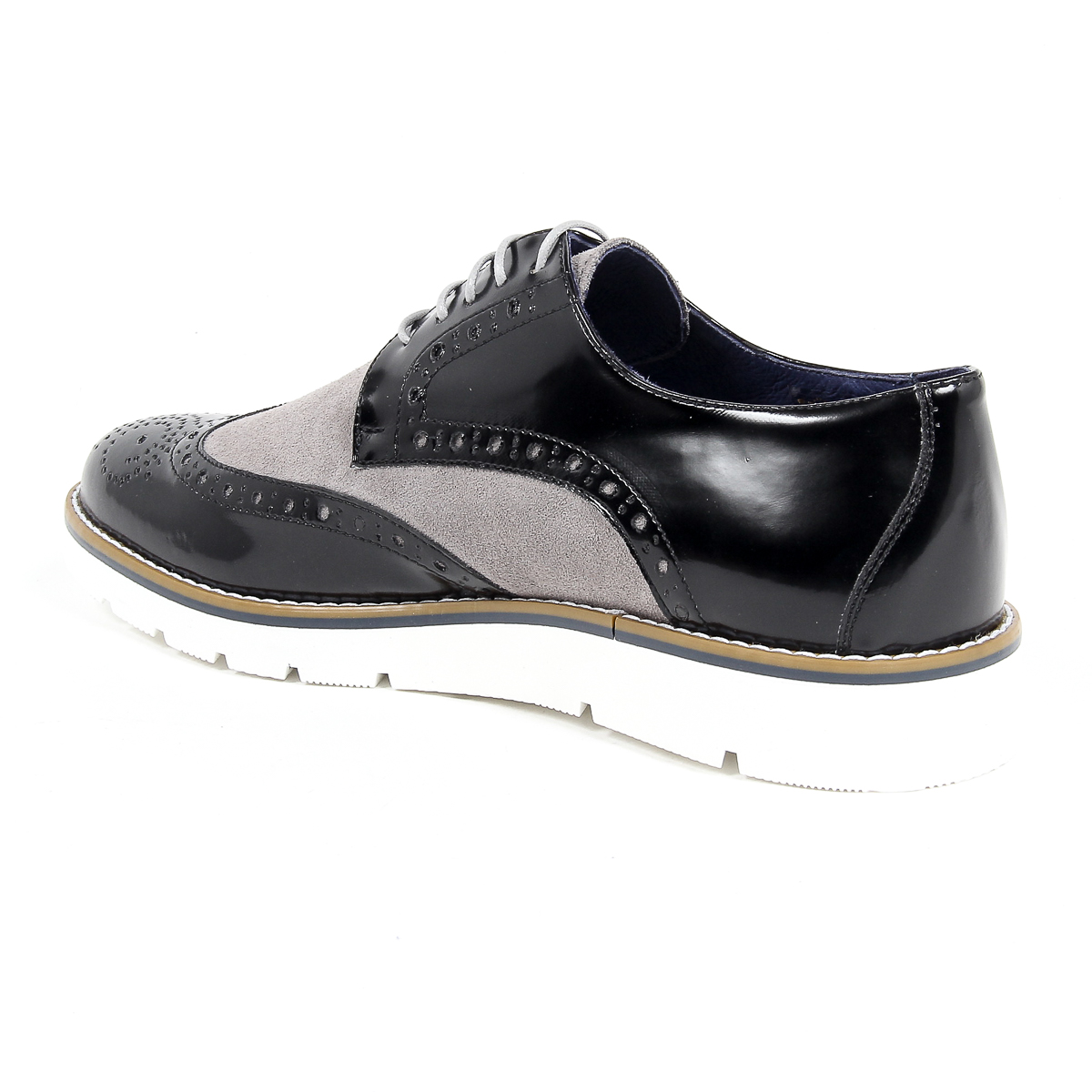 Andrew Charles Mens Brogue Oxford Shoe 914 ABRASIVATO CAM NERO GRIGIO