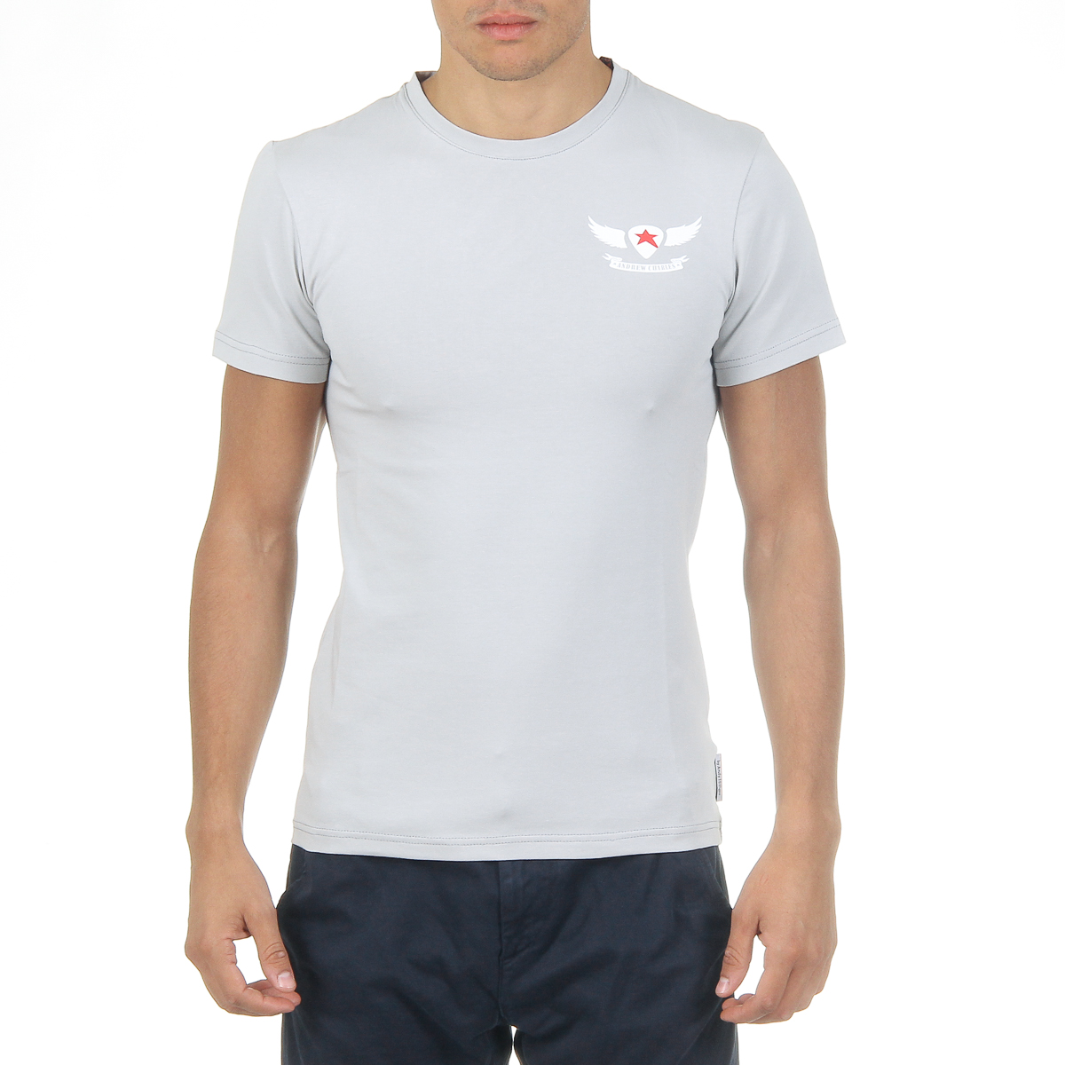 Andrew Charles T-shirt da uomo a maniche corte con scollo rotondo grigio chiaro KEITA